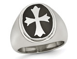Men's Polished Stainless Steel Ring with Enameled Cross